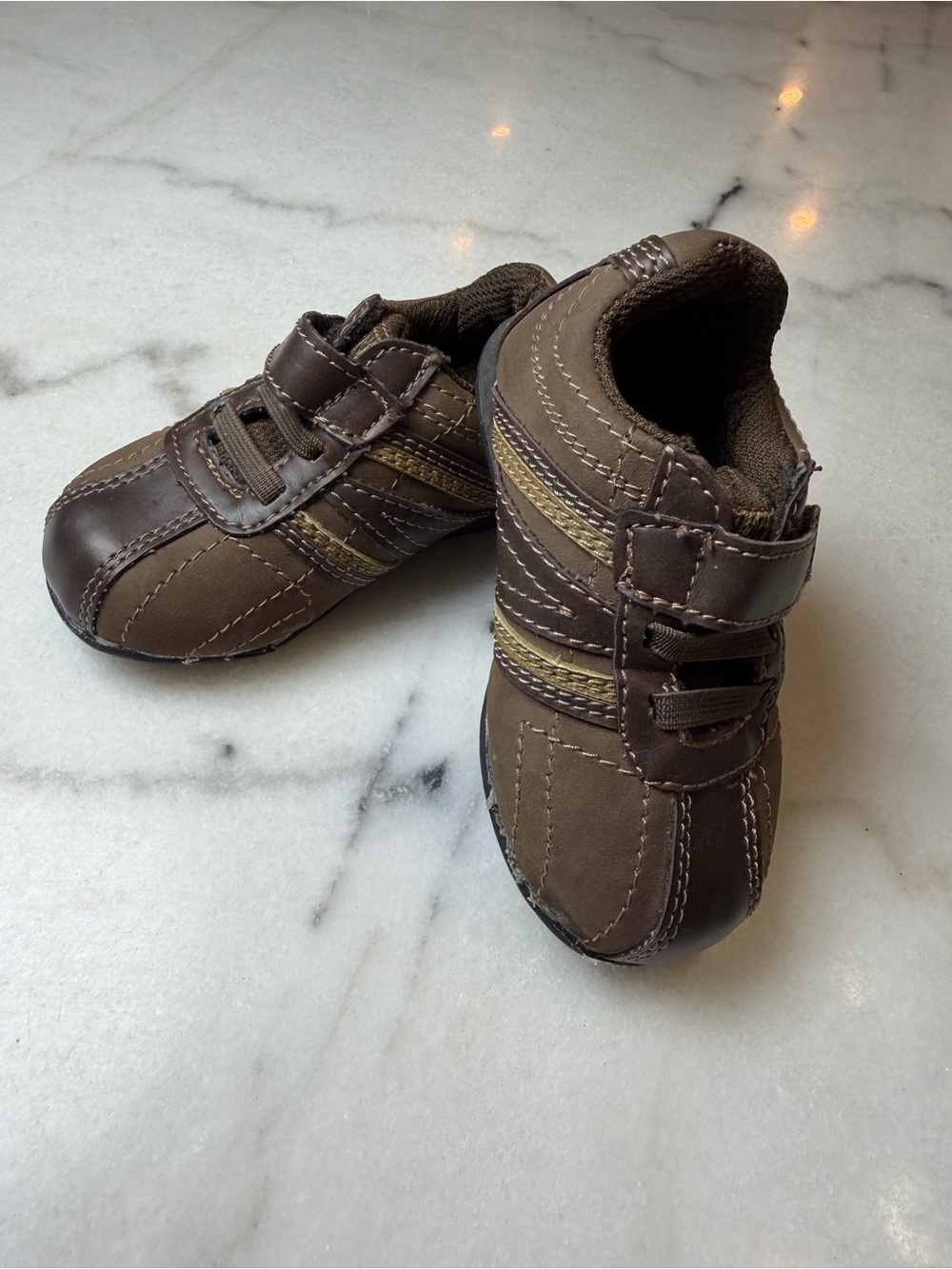 Kids Brown Velcro Sneakers with Gold Accent - Comfortable Everyday Shoes